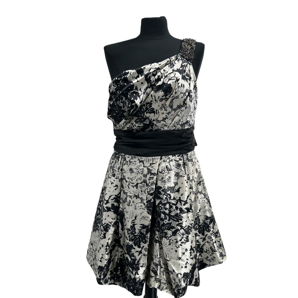 Speechless Cream/Black Whimsigoth One Shoulder Satin Bubble Hem Y2K Dress Size13